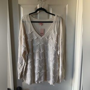 EVRI Women's V-Neck Sweater in Cream